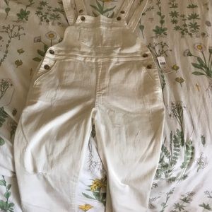 White Anthropologie overalls